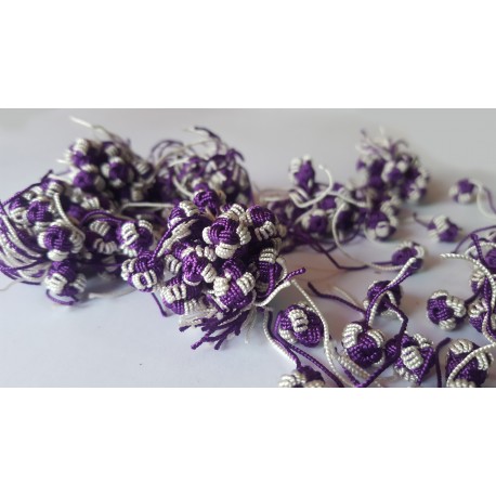 Handmade Moroccan Knots Ball Tie Buttons 1cm/1cm 100 Pcs Vivid Violet White